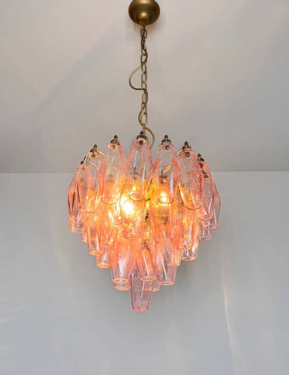 Murano Lysekrone | Rosa Gull Poliedriglass