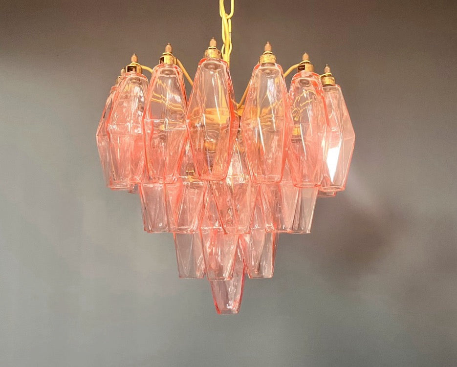 Murano Lysekrone | Rosa Gull Poliedriglass