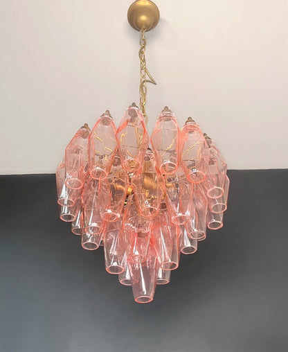 Murano Lysekrone | Rosa Gull Poliedriglass