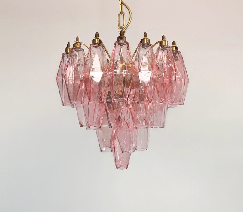 Murano Lysekrone – 32 Rosa Poliedriglass – Murano Classics