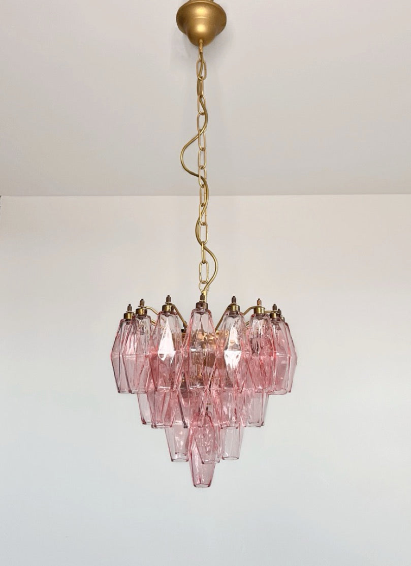 Murano Lysekrone – 32 Rosa Poliedriglass – detalj 9 – Murano Classics