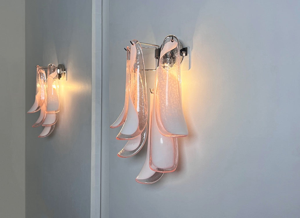 Murano Vegglampe | Rosa Lattimo Konglebladglass | 1 par
