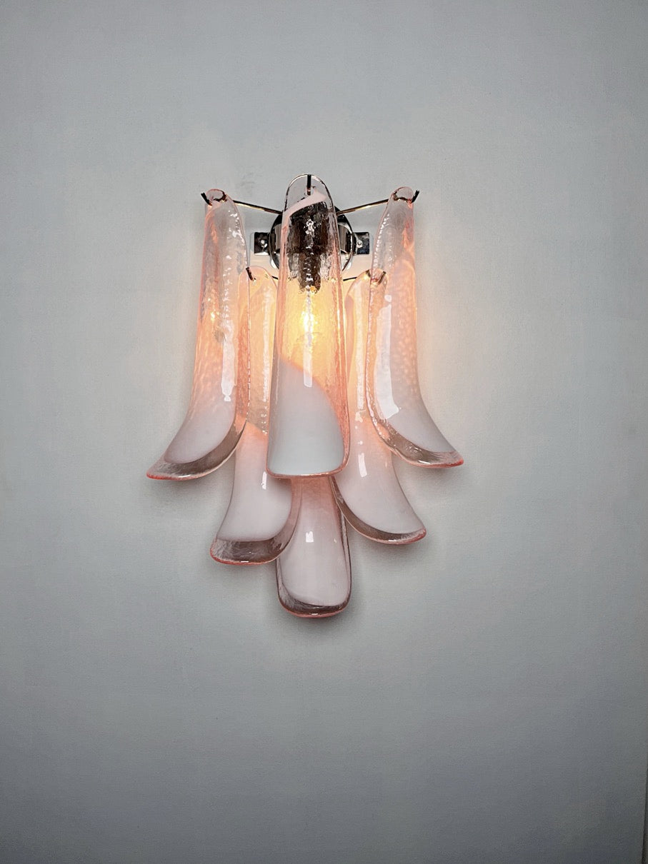 Murano Vegglampe – 6 Rosa Lattimo Konglebladglass – 2 stk – detalj 5 – Murano Classics