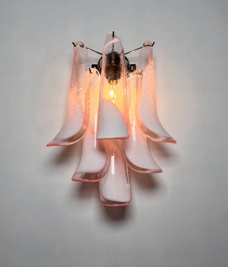 Murano Vegglampe – 6 Rosa Lattimo Konglebladglass – 2 stk – detalj 4 – Murano Classics