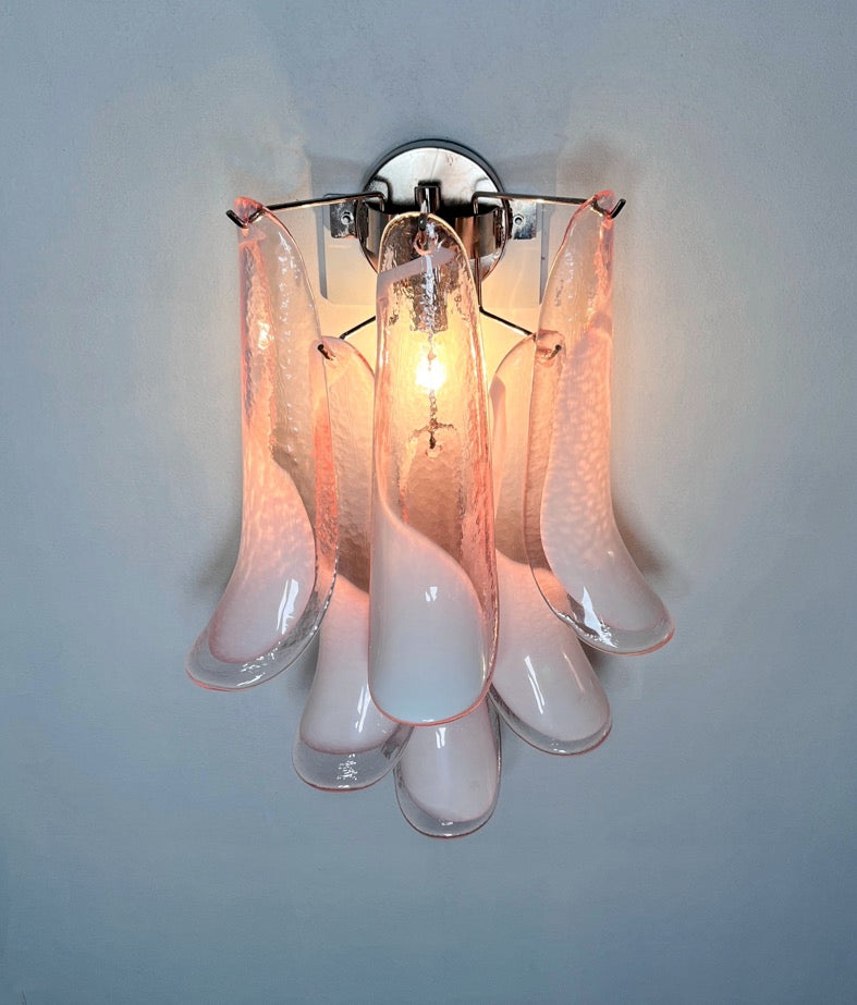 Murano Vegglampe – 6 Rosa Lattimo Konglebladglass – 2 stk – detalj 3 – Murano Classics