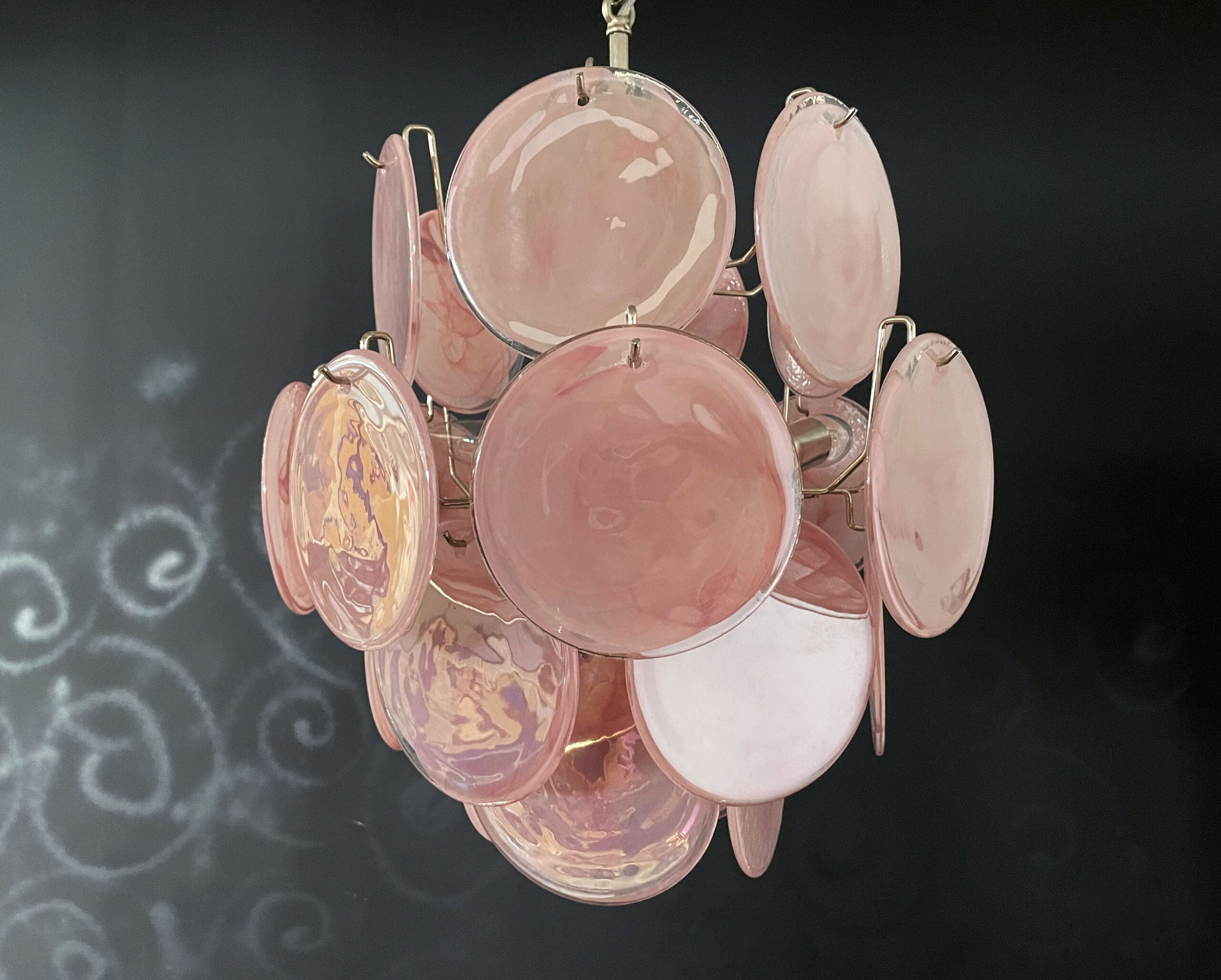Murano Lysekrone – 24 Rosa Glassdisker – detalj 6 – Murano Classics