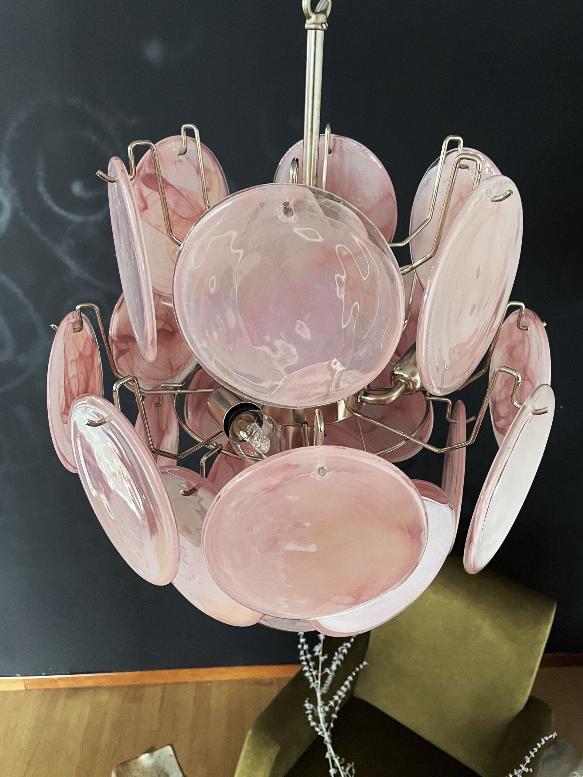 Murano Lysekrone – 24 Rosa Glassdisker – detalj 4 – Murano Classics