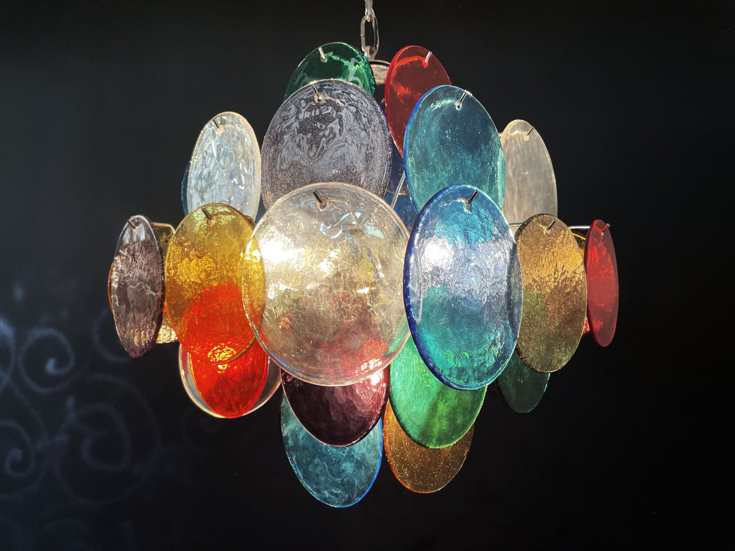 Murano Lysekrone – 36 Multifargede Glassdisker – detalj 5 – Murano Classics