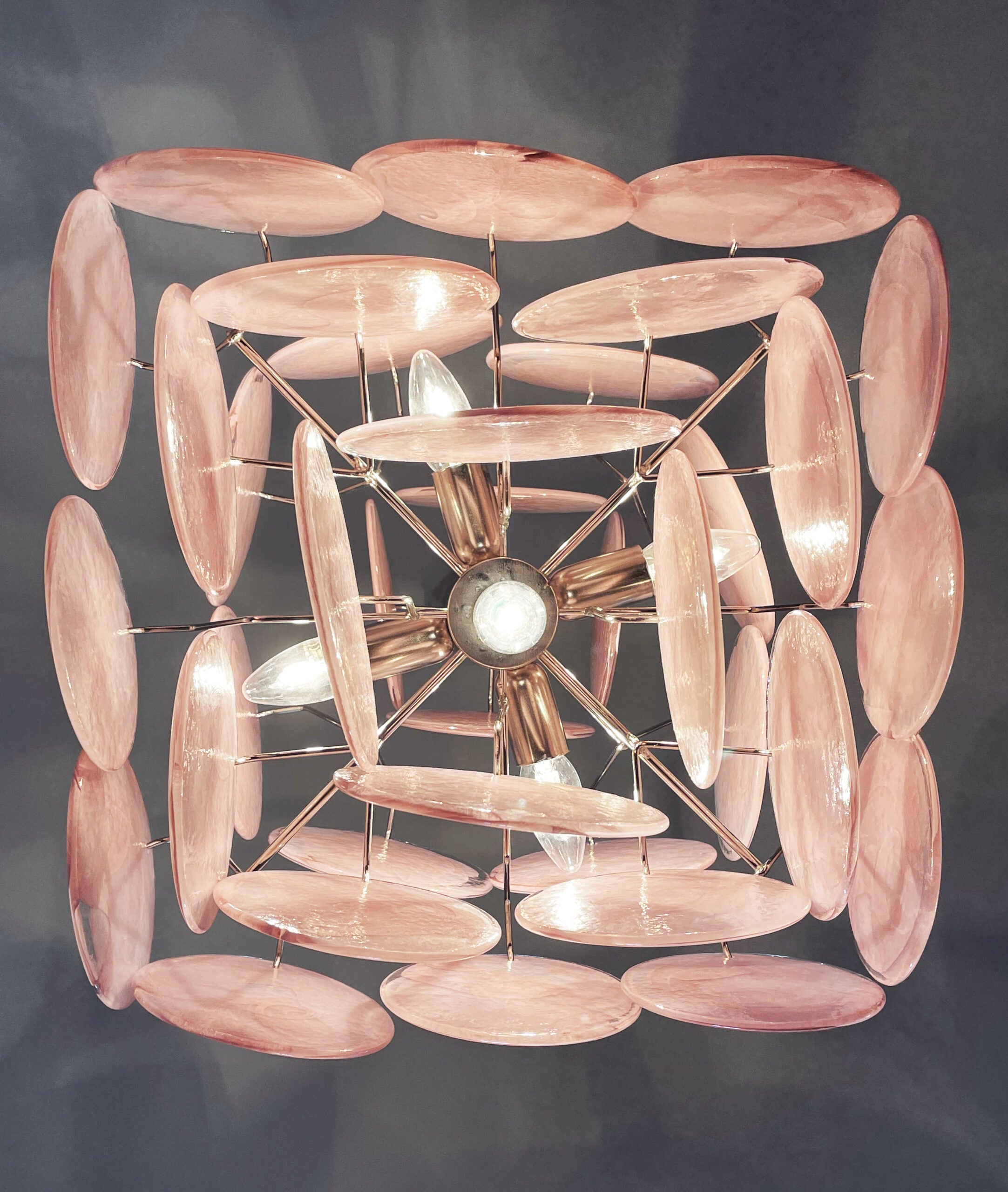 Murano Lysekrone – 36 Rosa Glassdisker – detalj 7 – Murano Classics