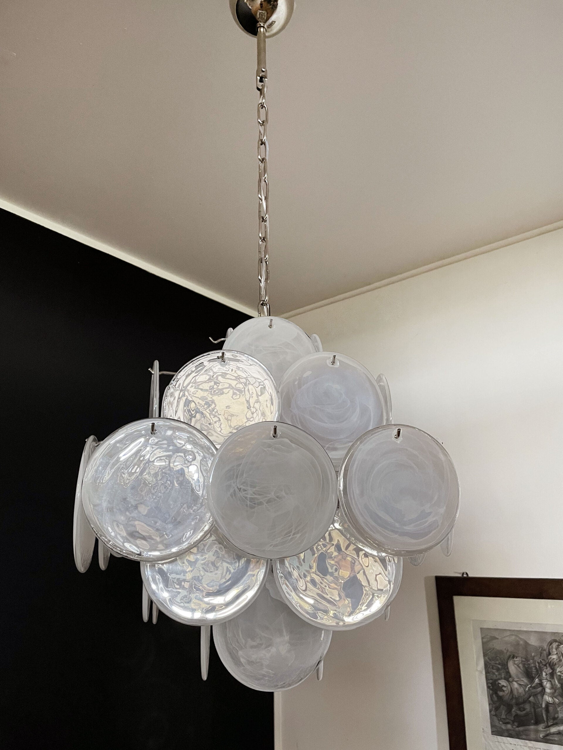 Murano Lysekrone – 36 Hvite Glassdisker – detalj 7 – Murano Classics
