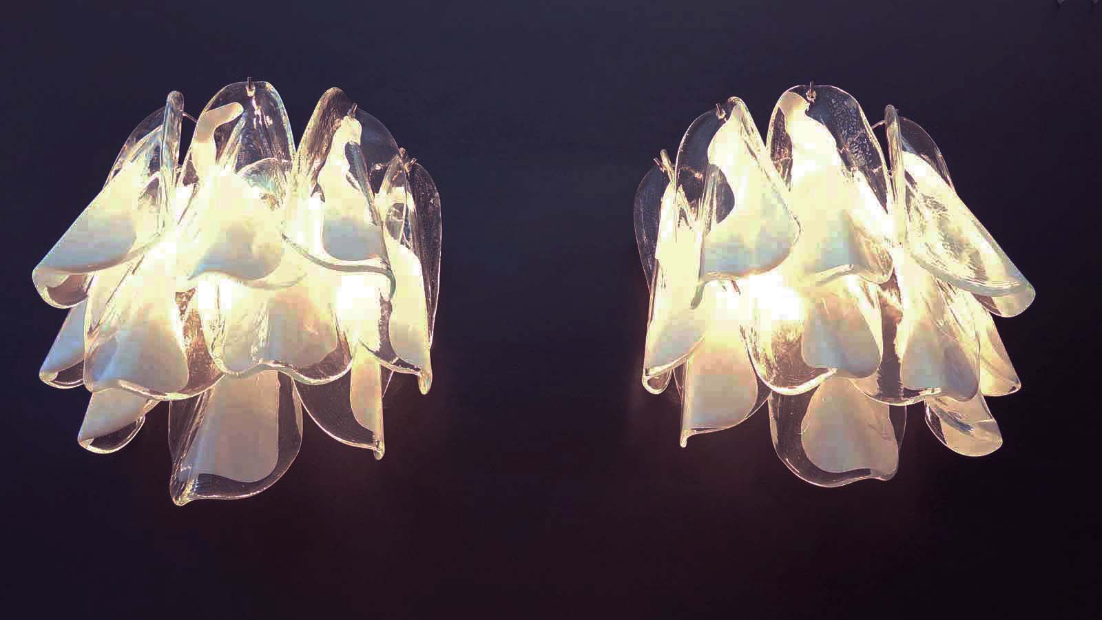 Murano Vegglampe | 20 Klare Hvite Rondiniglass | 1 par