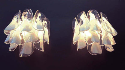 Murano Vegglampe | 20 Klare Hvite Rondiniglass | 1 par