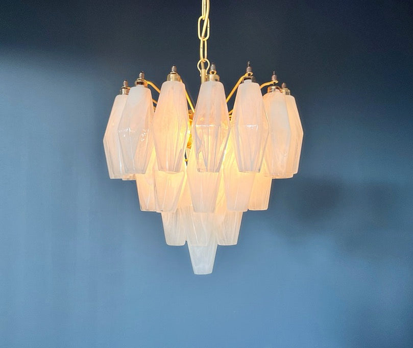 Murano Lysekrone – 32 Hvite Alabaster Poliedriglass – detalj 7 – Murano Classics