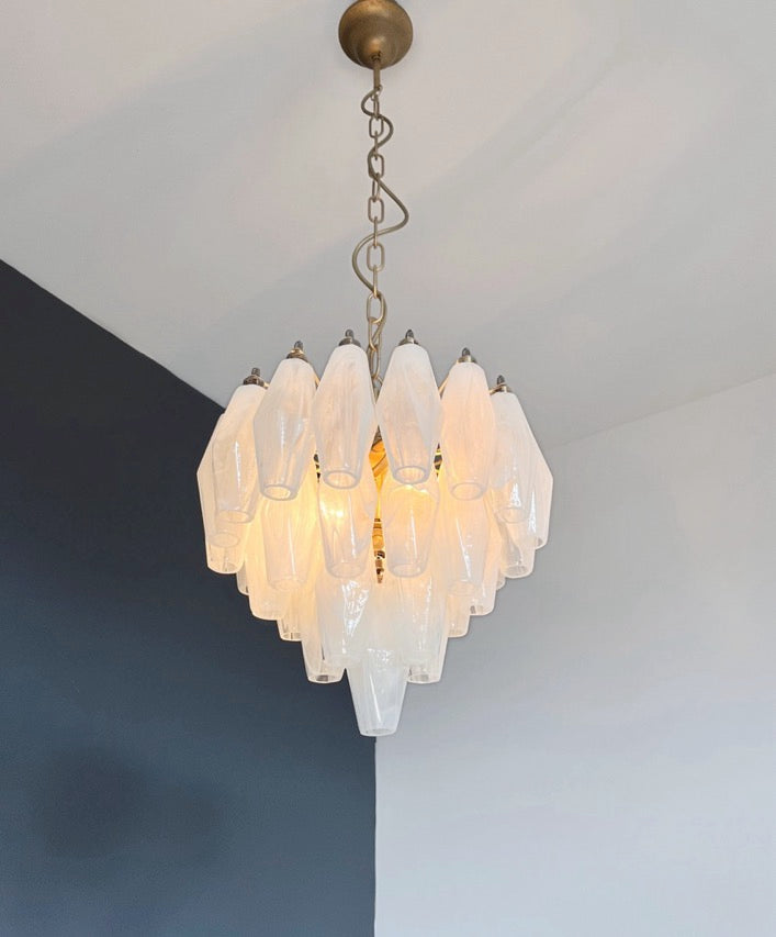 Murano Lysekrone – 32 Hvite Alabaster Poliedriglass – detalj 4 – Murano Classics