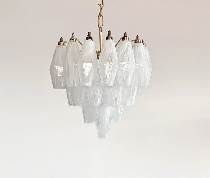 Murano Lysekrone – 32 Hvite Alabaster Poliedriglass – detalj 9 – Murano Classics