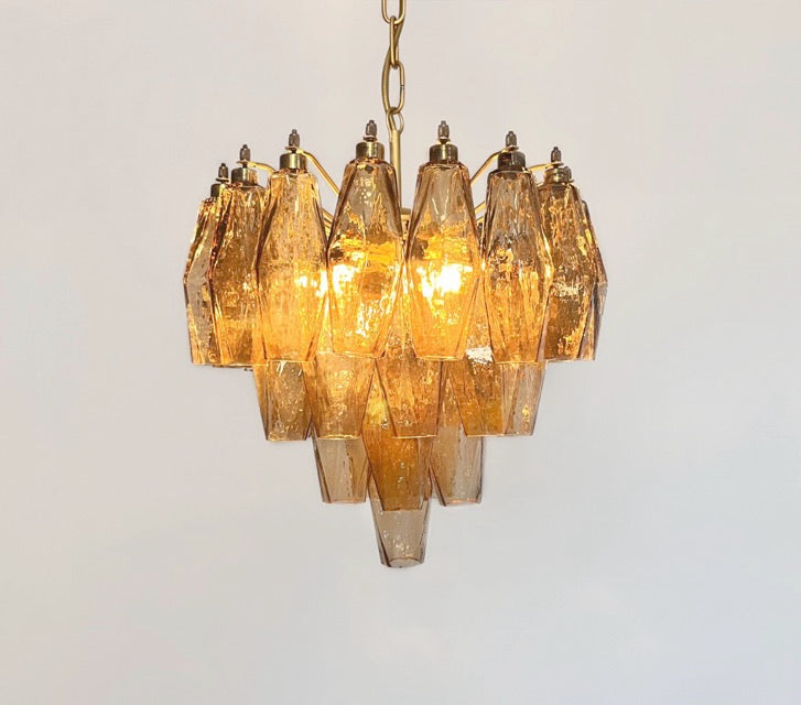 Murano Lysekrone – 32 Røykfargede Poliedriglass – detalj 5 – Murano Classics