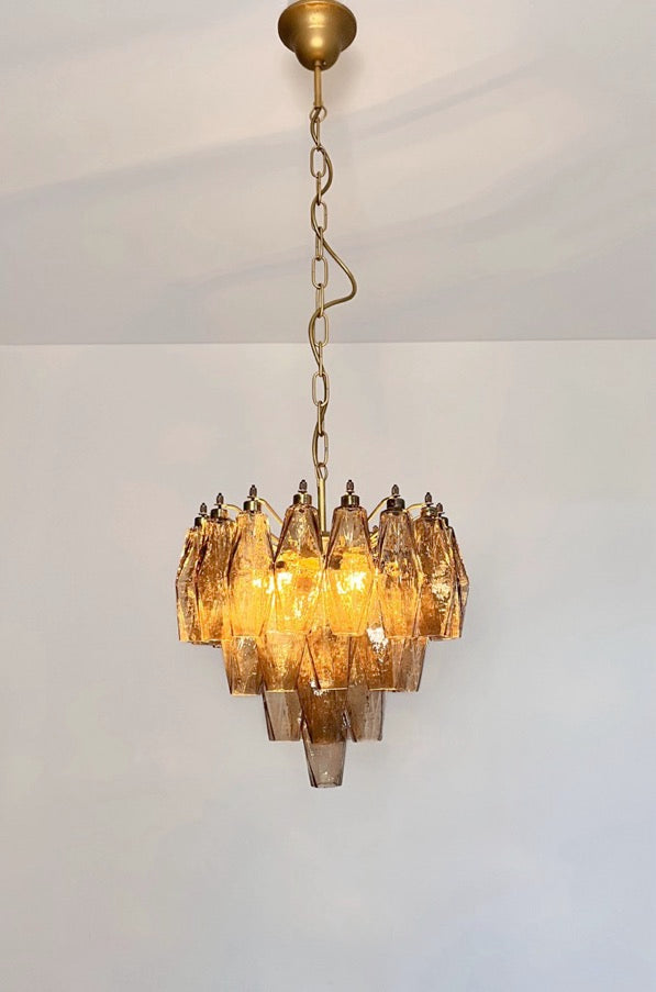 Murano Lysekrone – 32 Røykfargede Poliedriglass – detalj 4 – Murano Classics