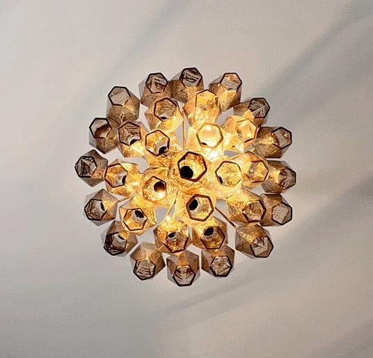 Murano Lysekrone – 32 Røykfargede Poliedriglass – detalj 1 – Murano Classics