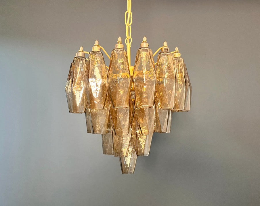 Murano Lysekrone – 32 Røykfargede Poliedriglass – detalj 2 – Murano Classics