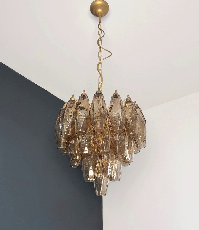 Murano Lysekrone | Røykfargede Gull Poliedriglass