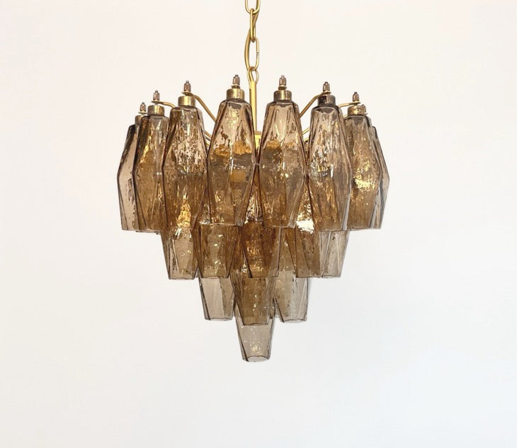 Murano Lysekrone – 32 Røykfargede Poliedriglass – Murano Classics