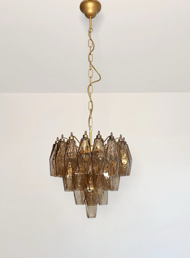 Murano Lysekrone – 32 Røykfargede Poliedriglass – detalj 11 – Murano Classics