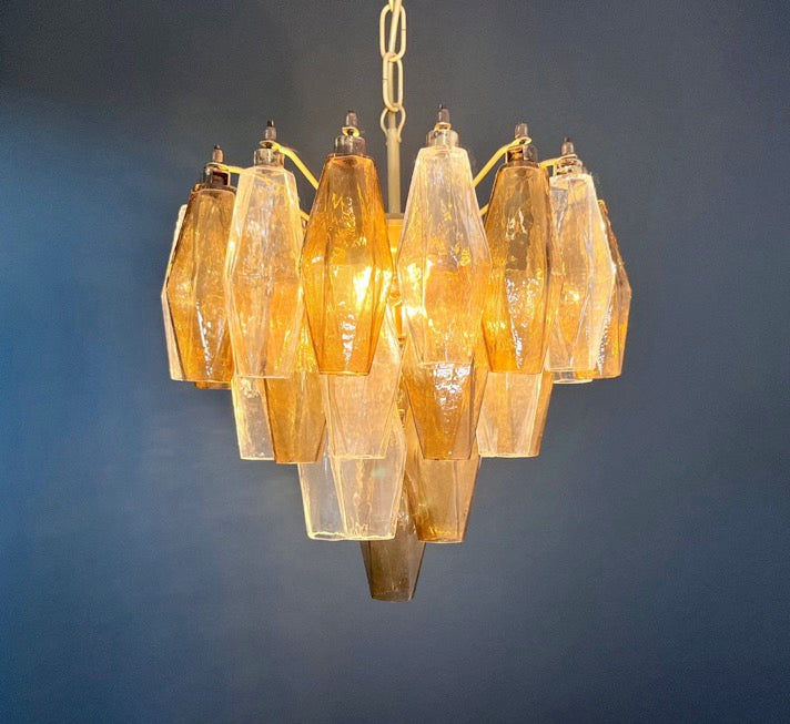 Murano Lysekrone – 32 Klare Røykfargede Poliedriglass – detalj 7 – Murano Classics