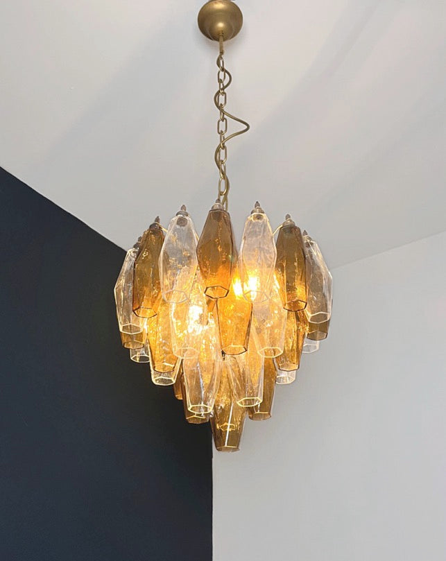 Murano Lysekrone – 32 Klare Røykfargede Poliedriglass – detalj 5 – Murano Classics