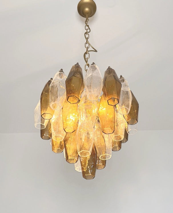 Murano Lysekrone – 32 Klare Røykfargede Poliedriglass – detalj 2 – Murano Classics