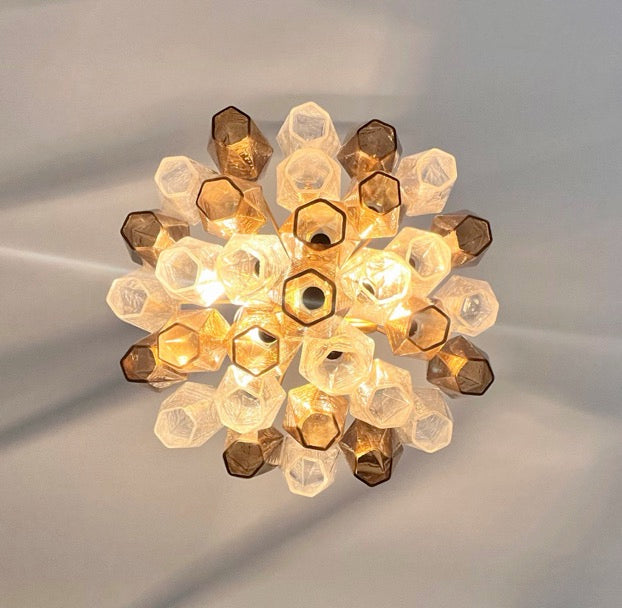 Murano Lysekrone – 32 Klare Røykfargede Poliedriglass – detalj 1 – Murano Classics