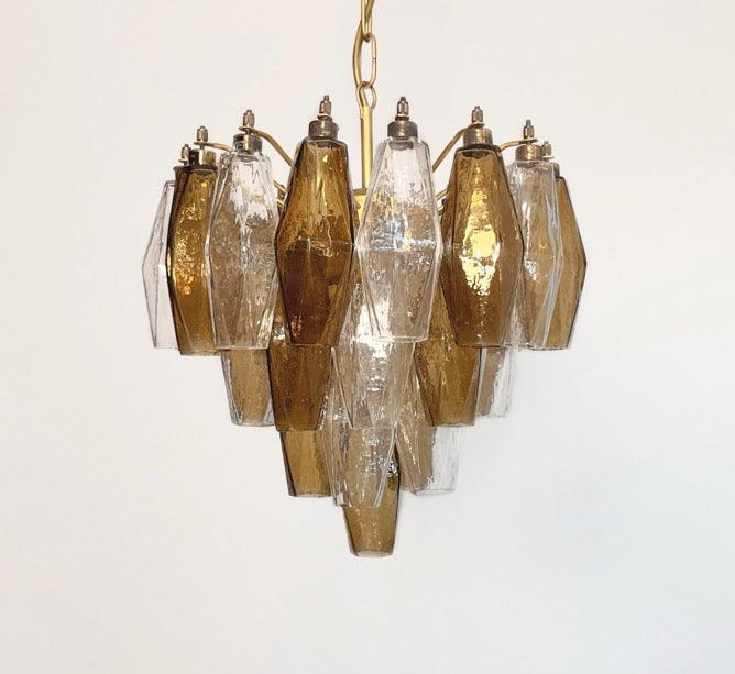 Murano Lysekrone – 32 Klare Røykfargede Poliedriglass – Murano Classics