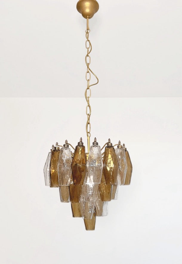 Murano Lysekrone | Klare Røykfargede Gull Poliedriglass