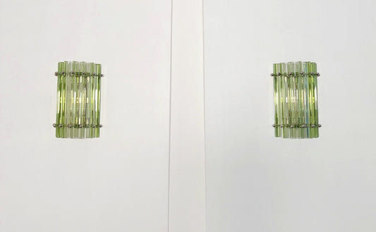 Murano Vegglampe | 7 Grønne Prismeglass | 1 par