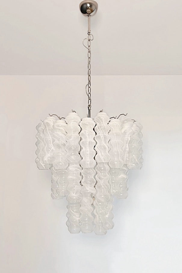 Murano Lysekrone | 48 Hvite Alabaster Rørglass