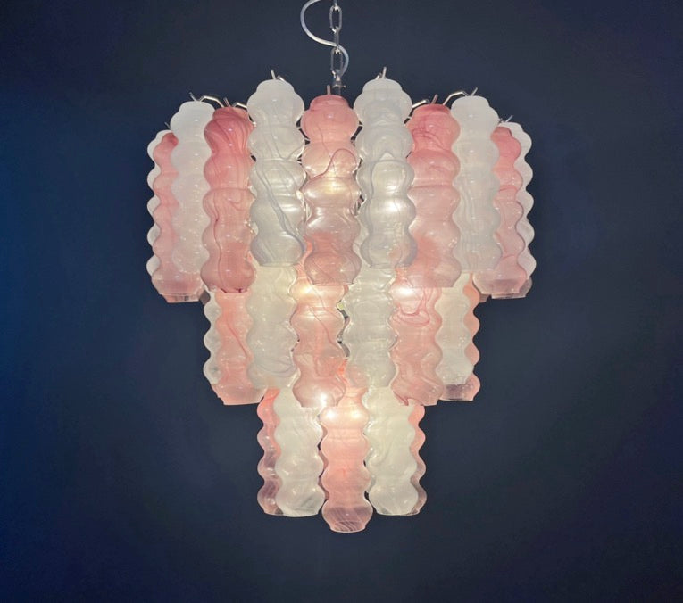 Murano Lysekrone – 48 Rosa Hvite Alabaster Glassrør – detalj 7 – Murano Classics