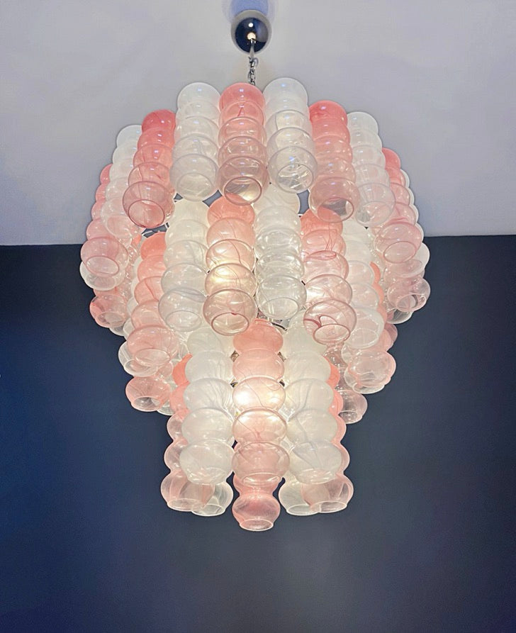 Murano Lysekrone – 48 Rosa Hvite Alabaster Glassrør – detalj 6 – Murano Classics