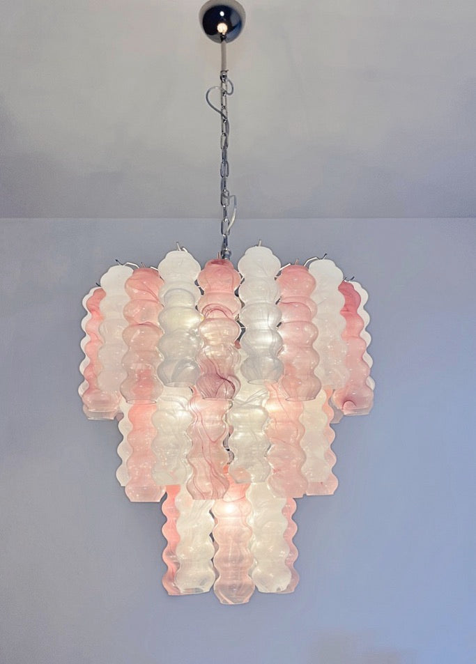 Murano Lysekrone – 48 Rosa Hvite Alabaster Glassrør – detalj 2 – Murano Classics