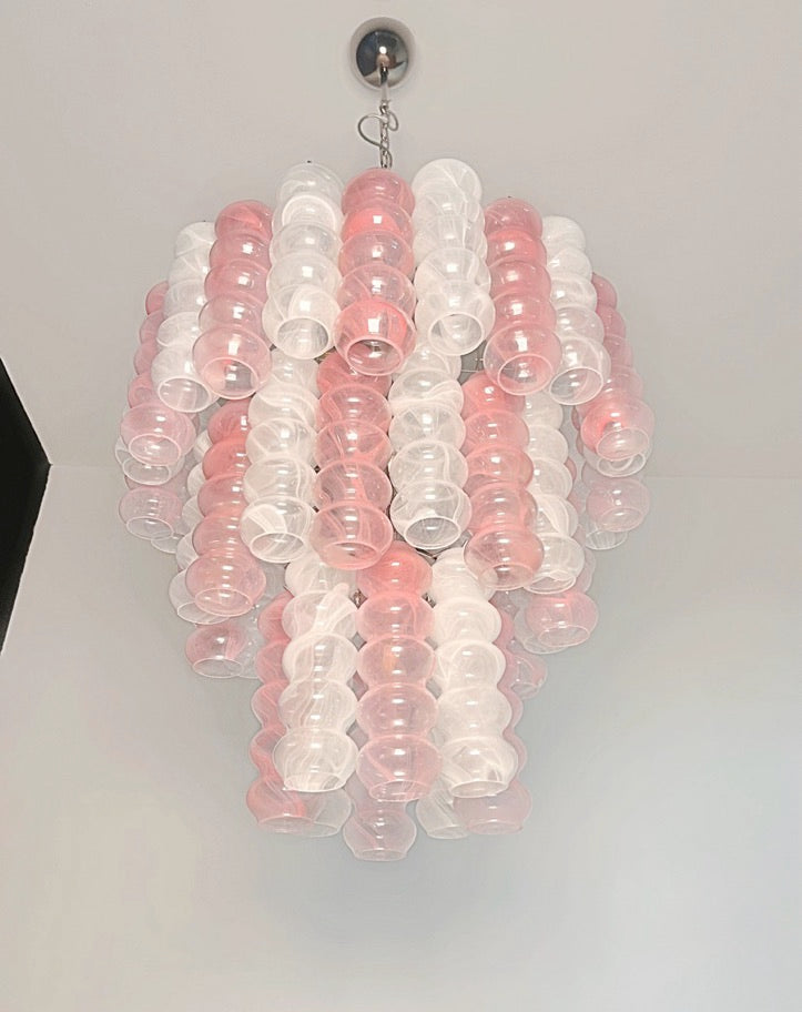 Murano Lysekrone – 48 Rosa Hvite Alabaster Glassrør – detalj 10 – Murano Classics