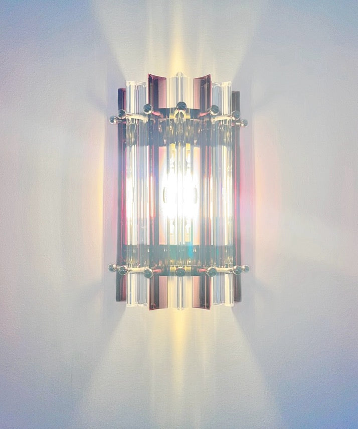 Murano Vegglampe | 7 Klare Ametystfargede Prismeglass | 1 par