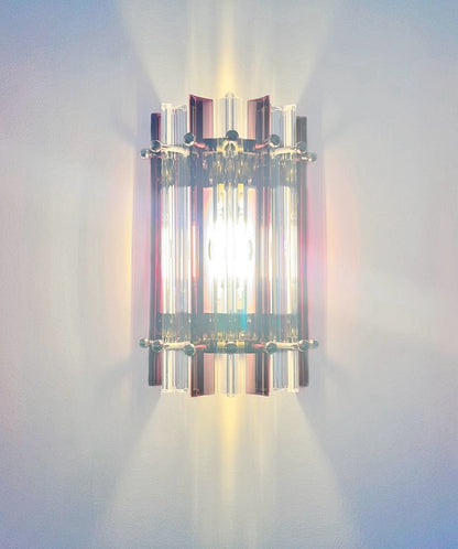 Murano Vegglampe | 7 Klare Ametystfargede Prismeglass | 1 par