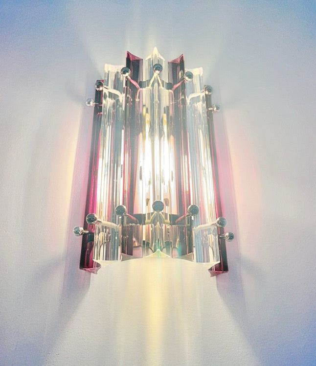 Murano Vegglampe – 7 Klare Lilla Prismeglass – 2 stk – detalj 3 – Murano Classics