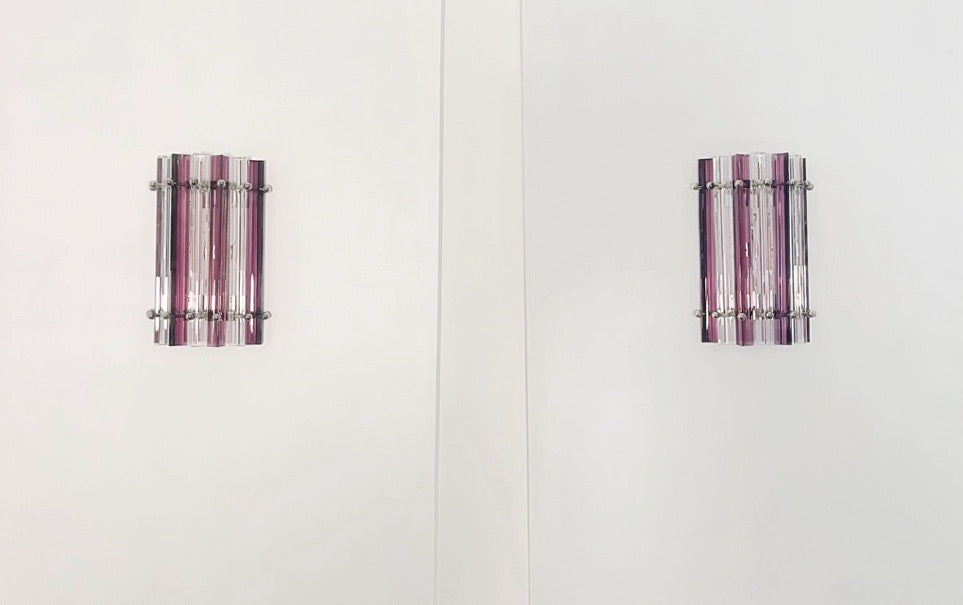 Murano Vegglampe | 7 Klare Ametystfargede Prismeglass | 1 par