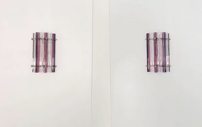 Murano Vegglampe | 7 Klare Ametystfargede Prismeglass | 1 par