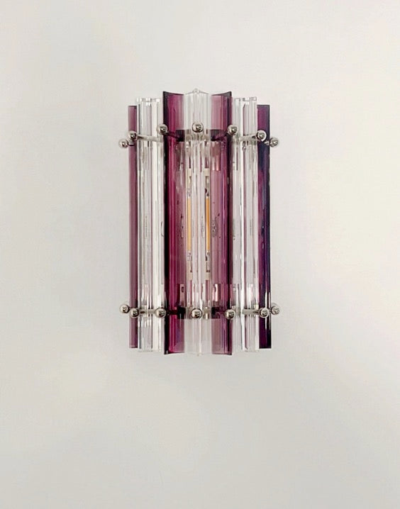 Murano Vegglampe | 7 Klare Ametystfargede Prismeglass | 1 par