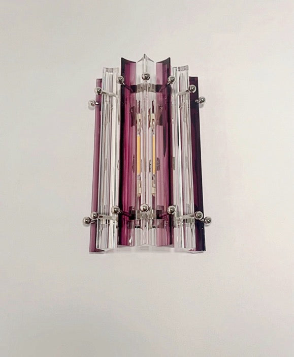 Murano Vegglampe | 7 Klare Ametystfargede Prismeglass | 1 par