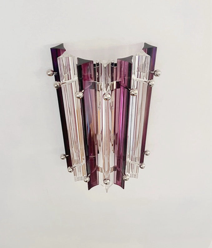 Murano Vegglampe | 7 Klare Ametystfargede Prismeglass | 1 par