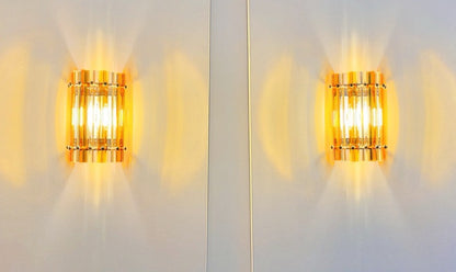 Murano Vegglampe | 7 Klare Gule Prismeglass | 1 par