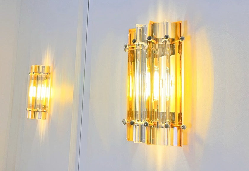 Murano Vegglampe | 7 Klare Gule Prismeglass | 1 par