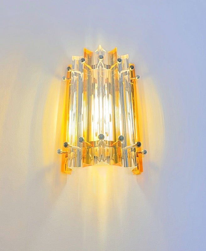 Murano Vegglampe | 7 Klare Gule Prismeglass | 1 par