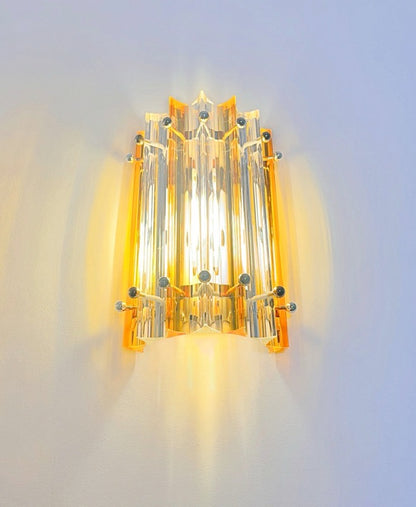 Murano Vegglampe | 7 Klare Gule Prismeglass | 1 par